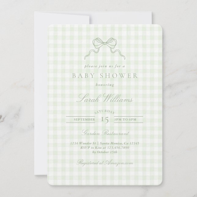 Invitation pour une baby shower Sage Bow (Devant)