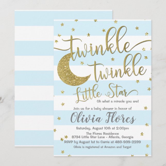 Invitation pour une Baby Shower Twinkle Twinkle Li (Devant / Derrière)
