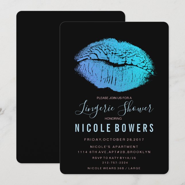 Invitation pour une douche lingerie Lèvres bleues (Devant / Derrière)