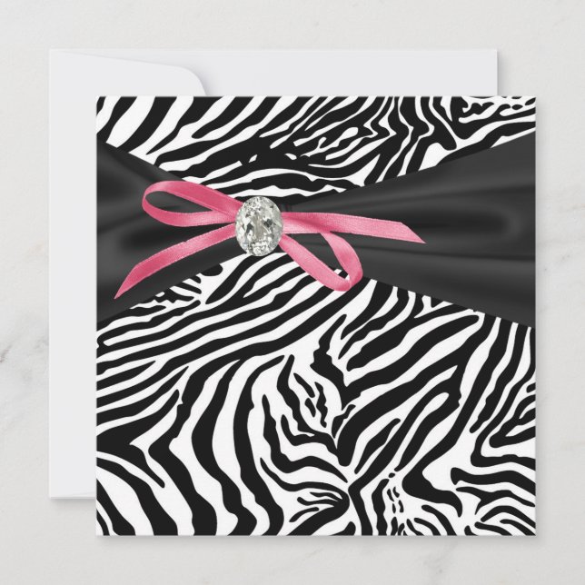 Invitation pour une fête au thème Zèbre Rose Clair (Devant)