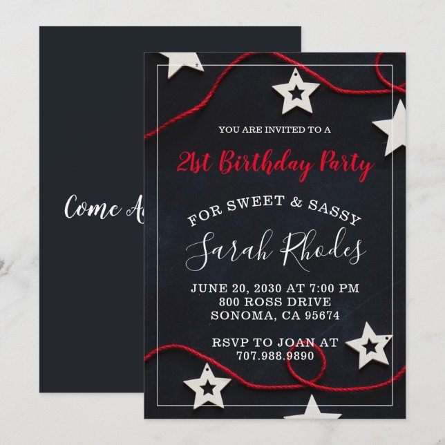 Invitation pour une fête d'anniversaire 21 ans Red (Devant / Derrière)