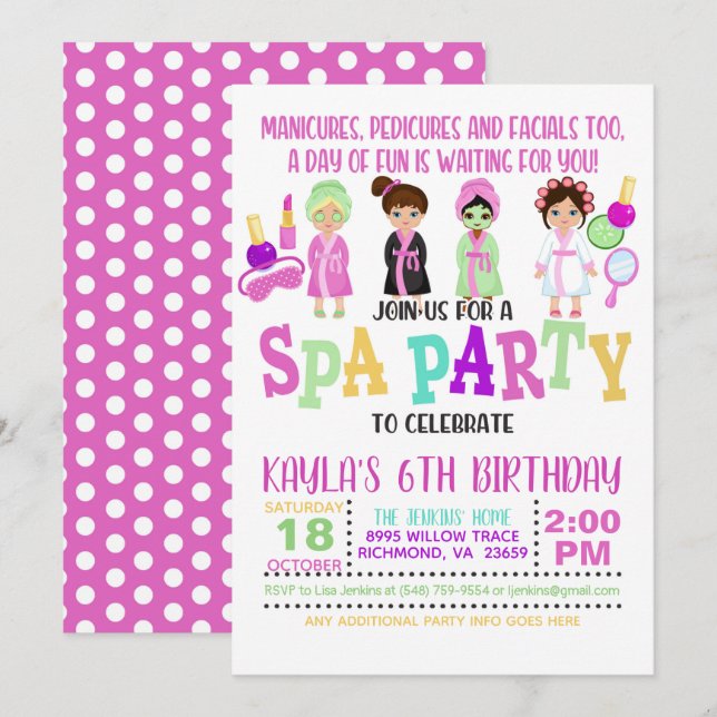 Invitation pour une fête d'anniversaire au spa - F (Devant / Derrière)