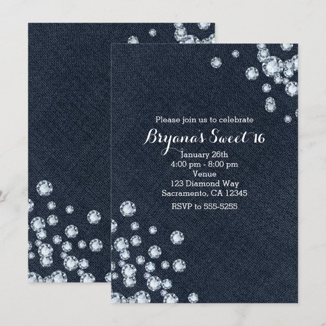 Invitation pour une fête d'anniversaire Dark Denim (Devant / Derrière)