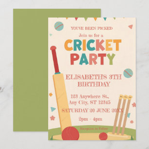 Invitation pour une fête d'anniversaire de cricket