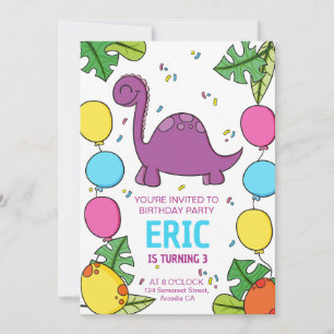 Invitation pour une fête d'anniversaire de dinosau