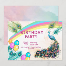  Invitation pour une fête d'anniversaire de paon 