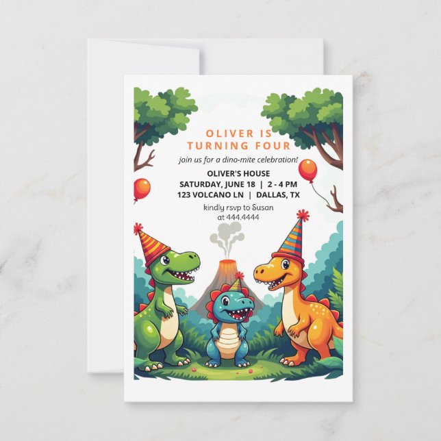 Invitation pour une fête d'anniversaire dinosaure  (Devant)