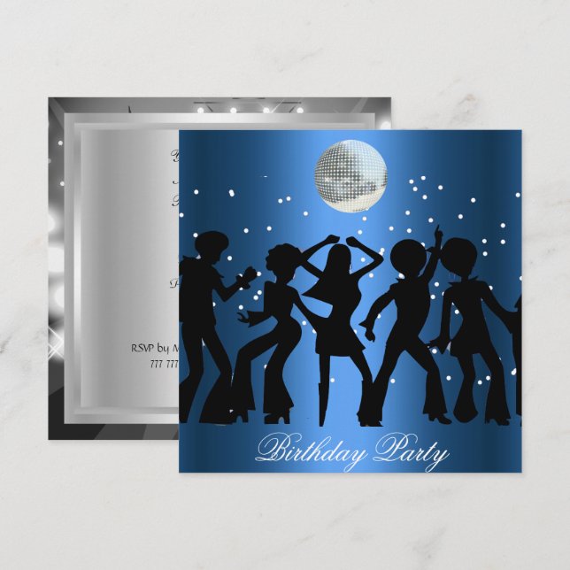 Invitation pour une fête d'anniversaire Disco 70's (Devant / Derrière)