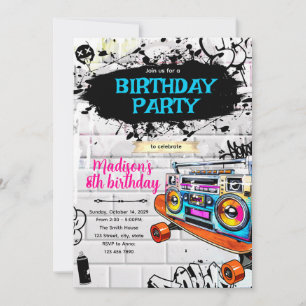 Invitation pour une fête d'anniversaire hiphop 80s