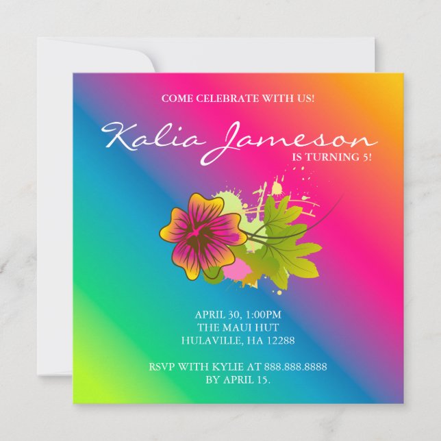 Invitation pour une fête d'anniversaire Luau Fleur (Devant)