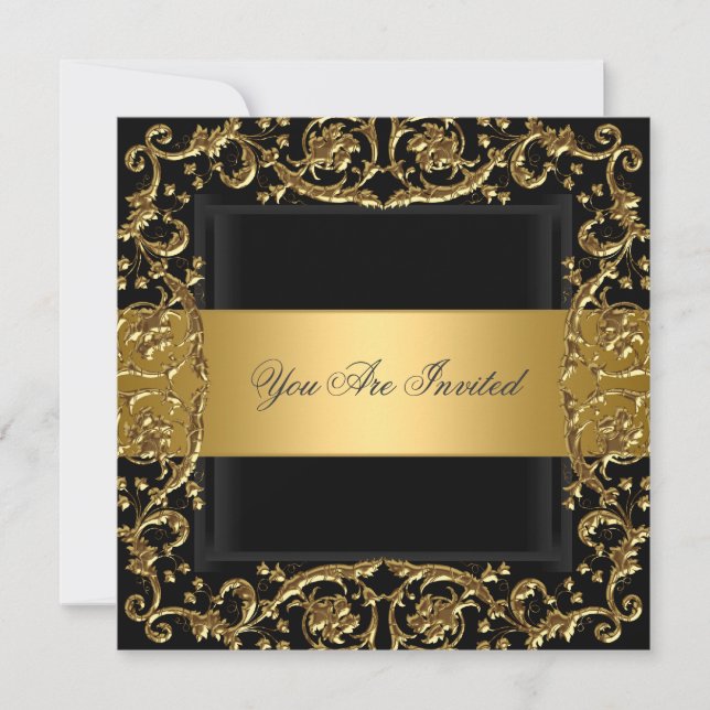 Invitation pour une fête d'anniversaire noir et or (Devant)
