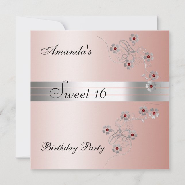 Invitation pour une fête d'anniversaire rose pour  (Devant)