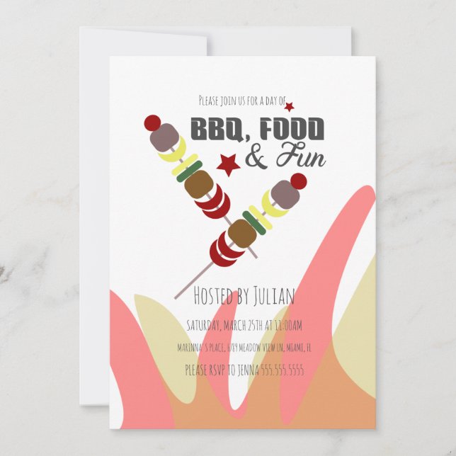 Invitation pour une fête de BBQ et de flammes de k (Devant)