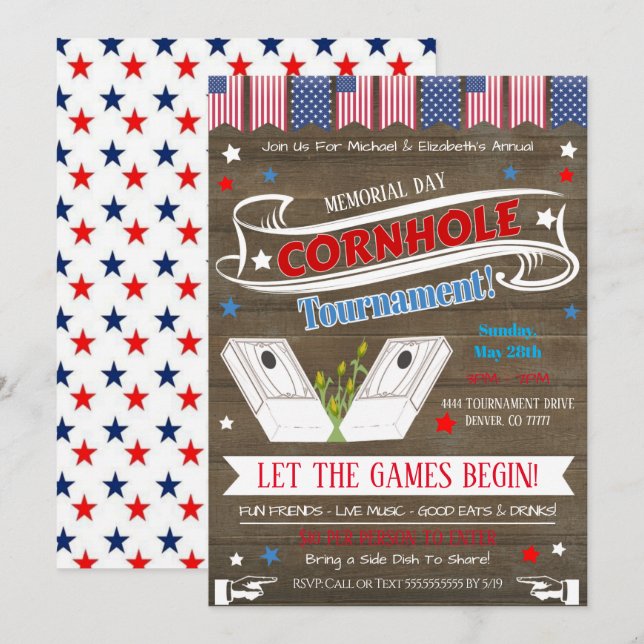 Invitation pour une fête de Cornhole patriotique (Devant / Derrière)