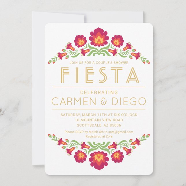Invitation pour une fête de couples Fiesta, fleurs (Devant)