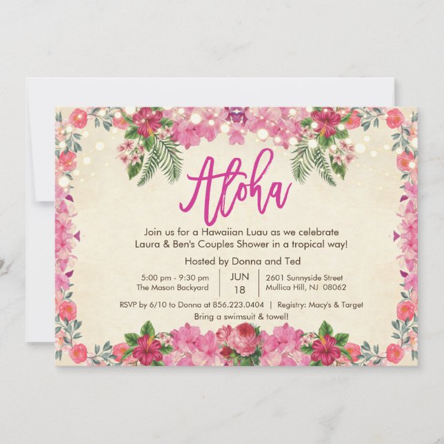 Invitation pour une fête de couples tropicale Aloh (Devant)