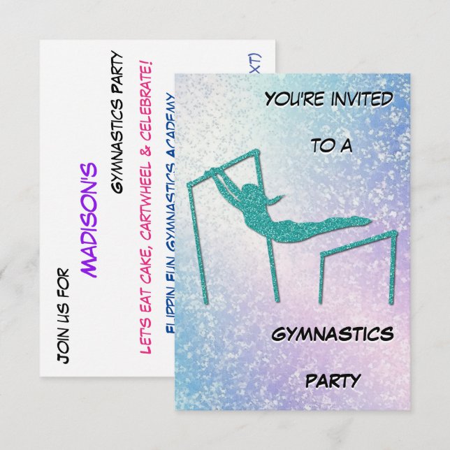 Invitation pour une fête de gymnastique scintillan (Devant / Derrière)