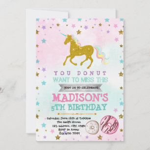 Invitation pour une fête de licorne donut