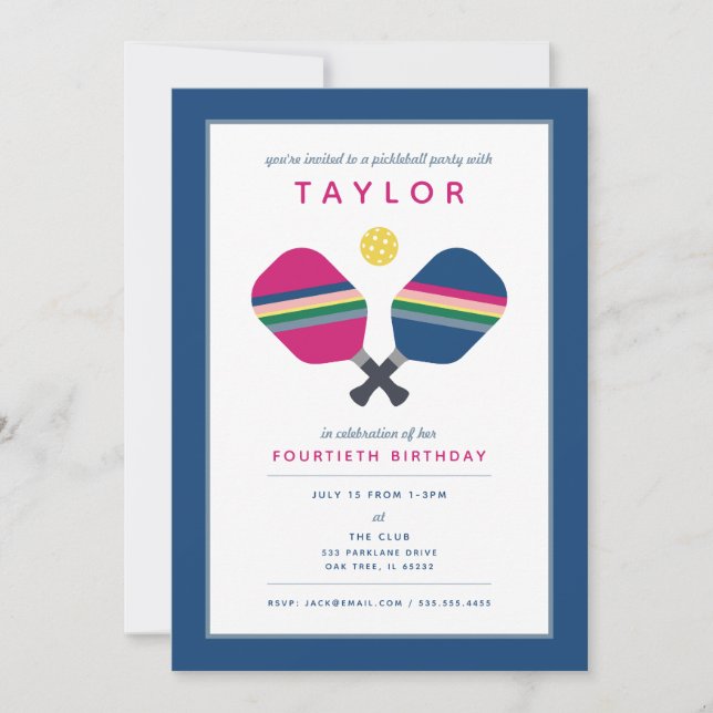 Invitation pour une fête de pickleball bleu vert r (Devant)