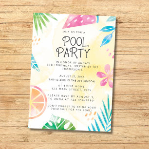 Invitation pour une fête d'été à la piscine en aqu