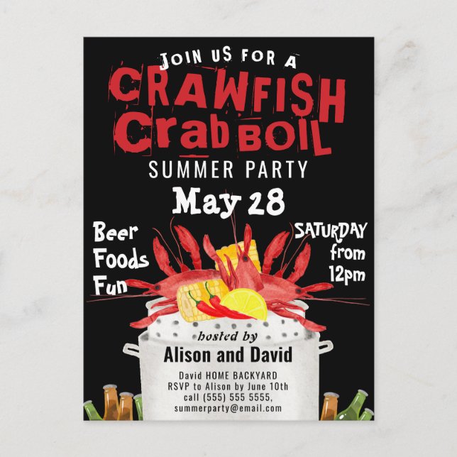 Invitation pour une fête d'été de cuisson de crabe (Devant)