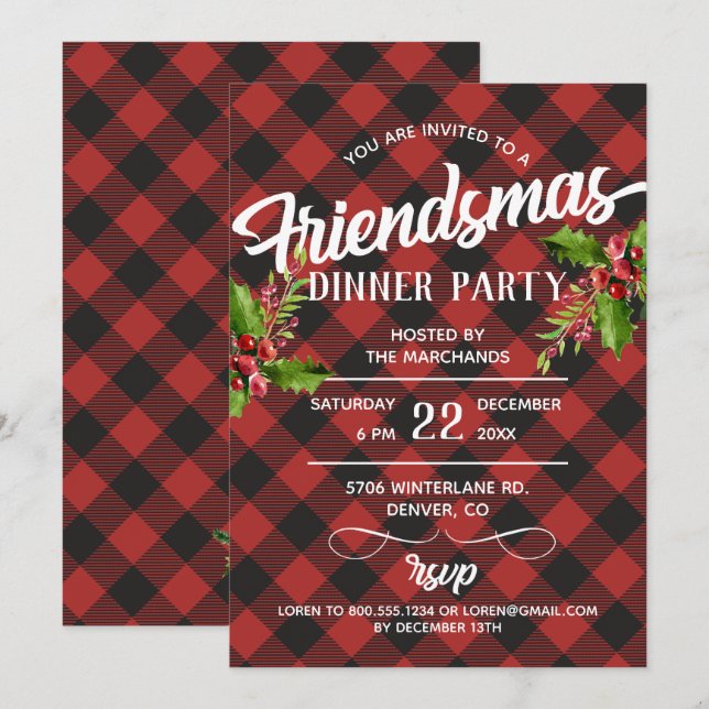 Invitation pour une fête Friendsmas avec motif car (Devant / Derrière)
