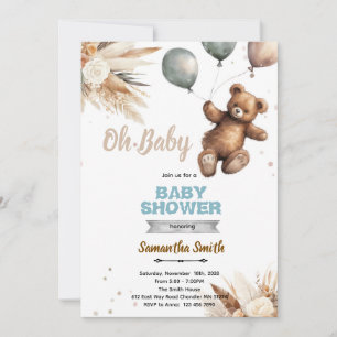 Invitation pour une fête prénatale avec ourson et 