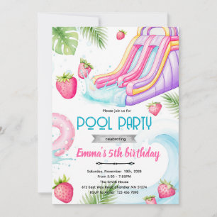 Invitation pour une piscine à fraise avec toboggan