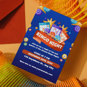 Invitation pour une soirée Bingo amusante Bleu et 