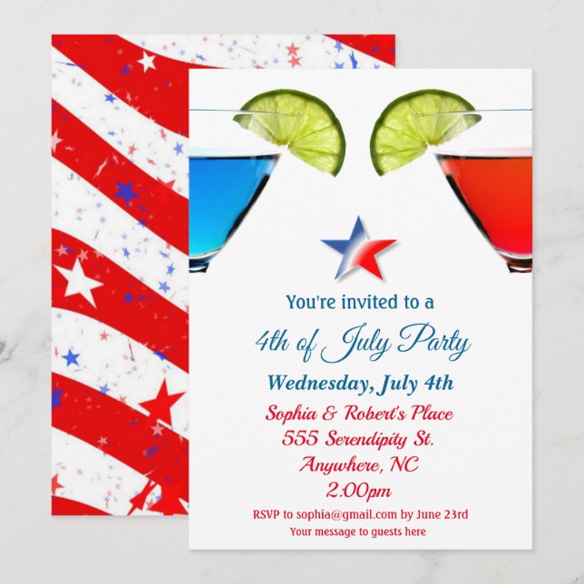 Invitation pour une soirée cocktail du 4 juillet (Devant / Derrière)