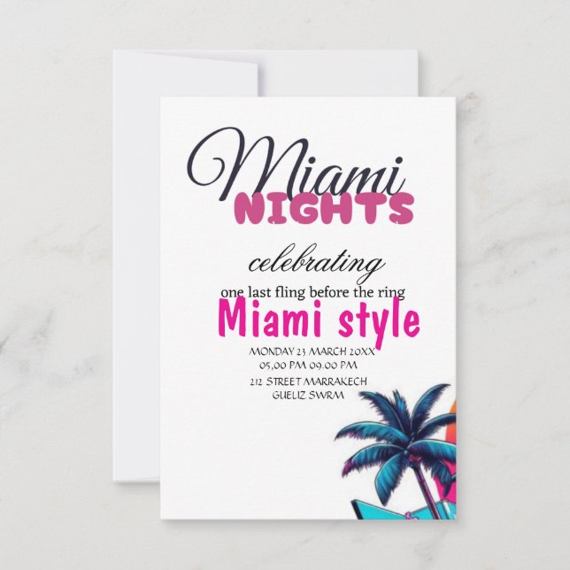 Invitation pour une soirée d'anniversaire Miami Ni (Devant)
