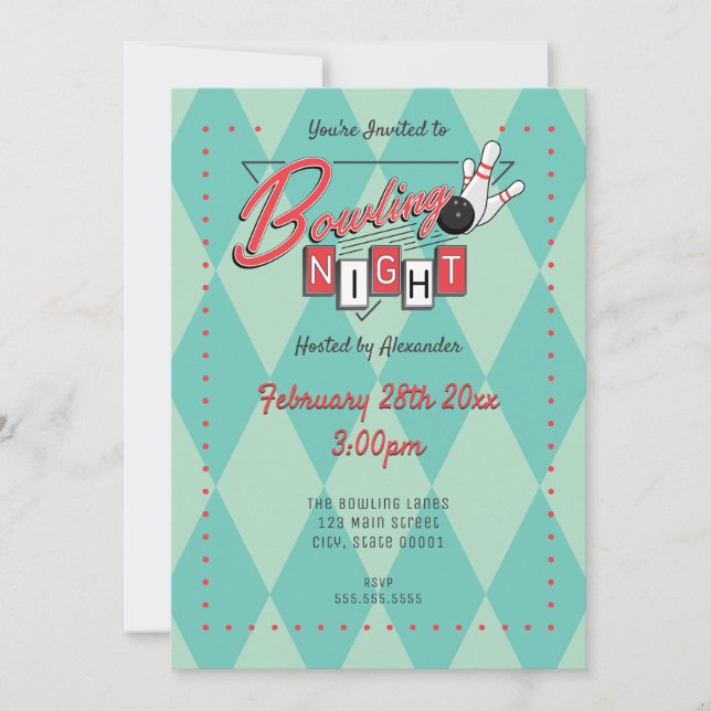 Invitation pour une soirée de bowling avec un logo (Devant)