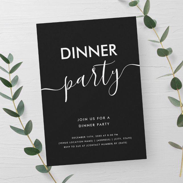 Invitation pour une soirée de dîner en écriture mo (Simple Modern Script Dinner Party Invitation)
