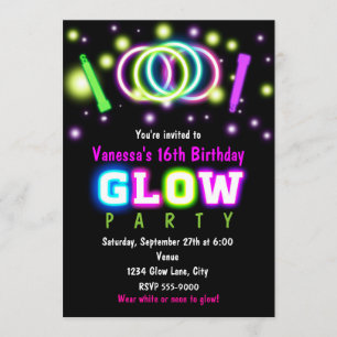 Invitation pour une soirée GLOW Anniversaire néon 