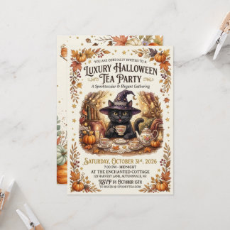 Invitation pour une soirée thé Halloween Chat Noir