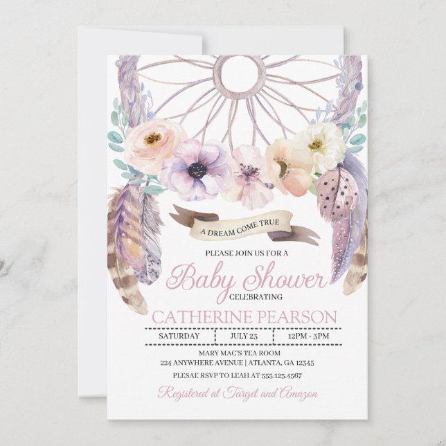 Invitation pourpre de baby shower de Boho (Devant)