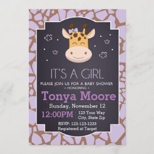 Invitation pourpre de baby shower de girafe