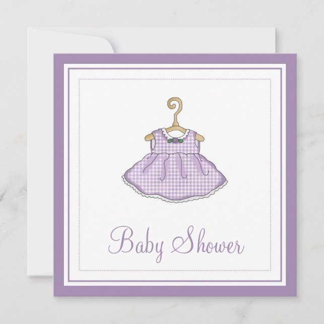 Invitation pourpre de baby shower de la robe de (Devant)