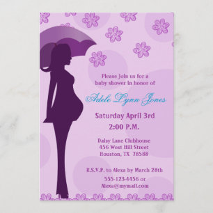 Invitation pourpre de baby shower de silhouette