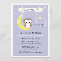 Invitation pourpre de baby shower du petit hibou |
