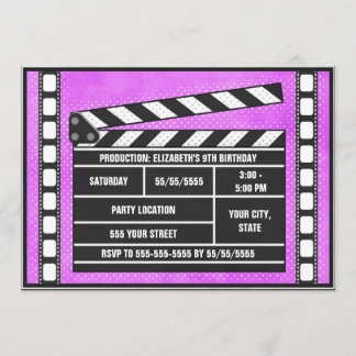 Invitation Pourpre de bardeau de fête d'anniversaire de film