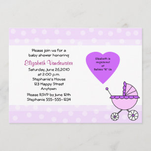 Invitation pourpre de chariot d'invitation de baby