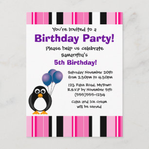 Invitation pourpre de partie de pingouin de rose