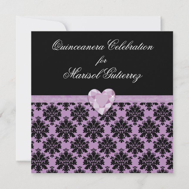 Invitation pourpre de Quinceanera de coeur de (Devant)