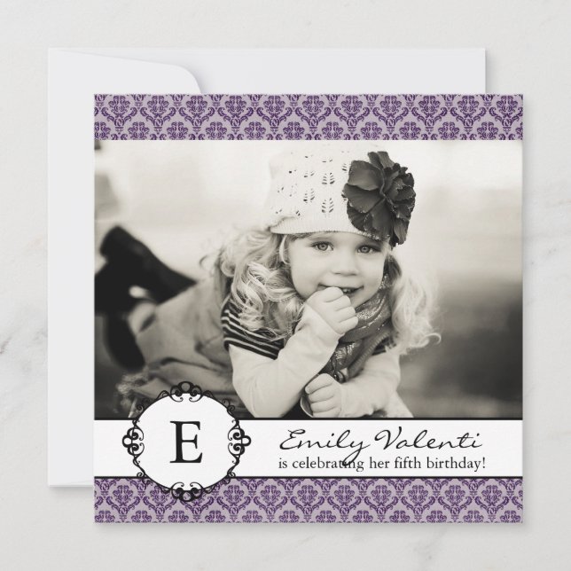 Invitation pourpre élégante de fête d'anniversaire (Devant)