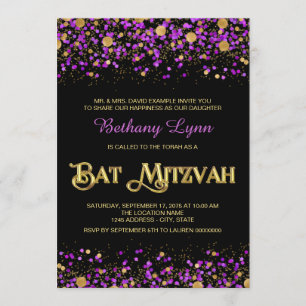 Invitation Pourpre et bat mitzvah de parties scintillantes