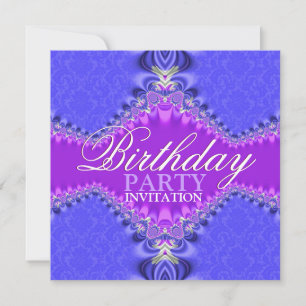 Invitation pourpre et bleue de fête d'anniversaire