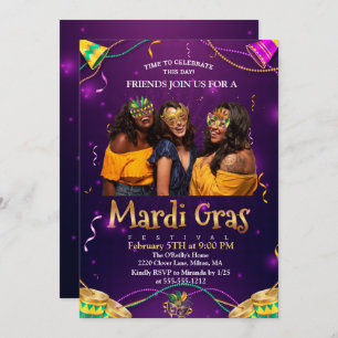 Invitation Pourpre Mascarade turquoise Mardi Gras