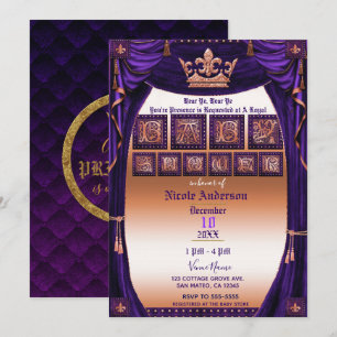 Invitation Pourpre royal de couronne et baby shower de livre