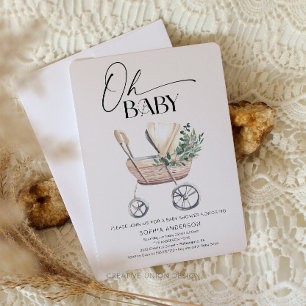 Invitation Poussette bébé Bohème genre neutre Baby Shower